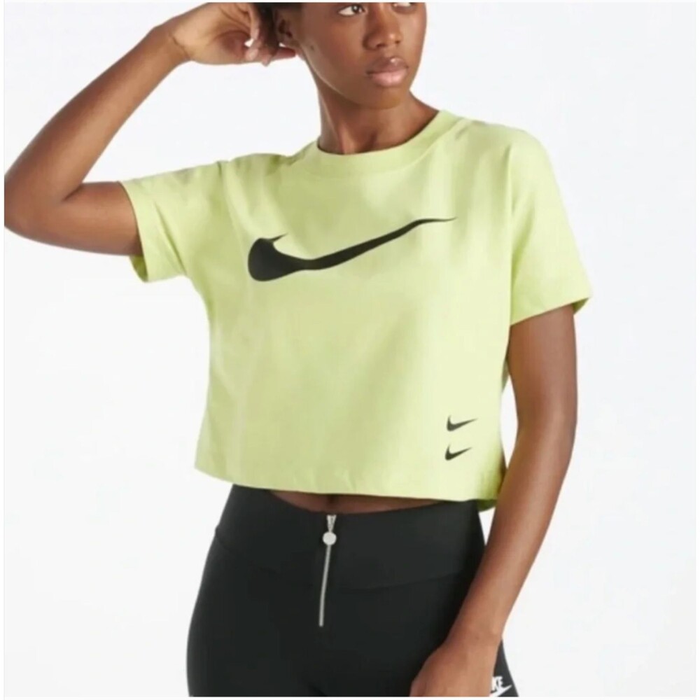 Nike Lime Green Crop Tee Womens S Logo Crew Neck T Shirt Short Sleeve Top Tee